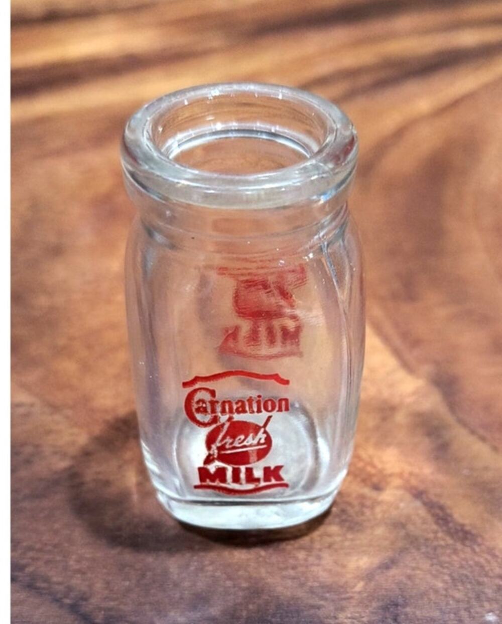 420. Mini Carnation Square Body Milk Bottle Vintage